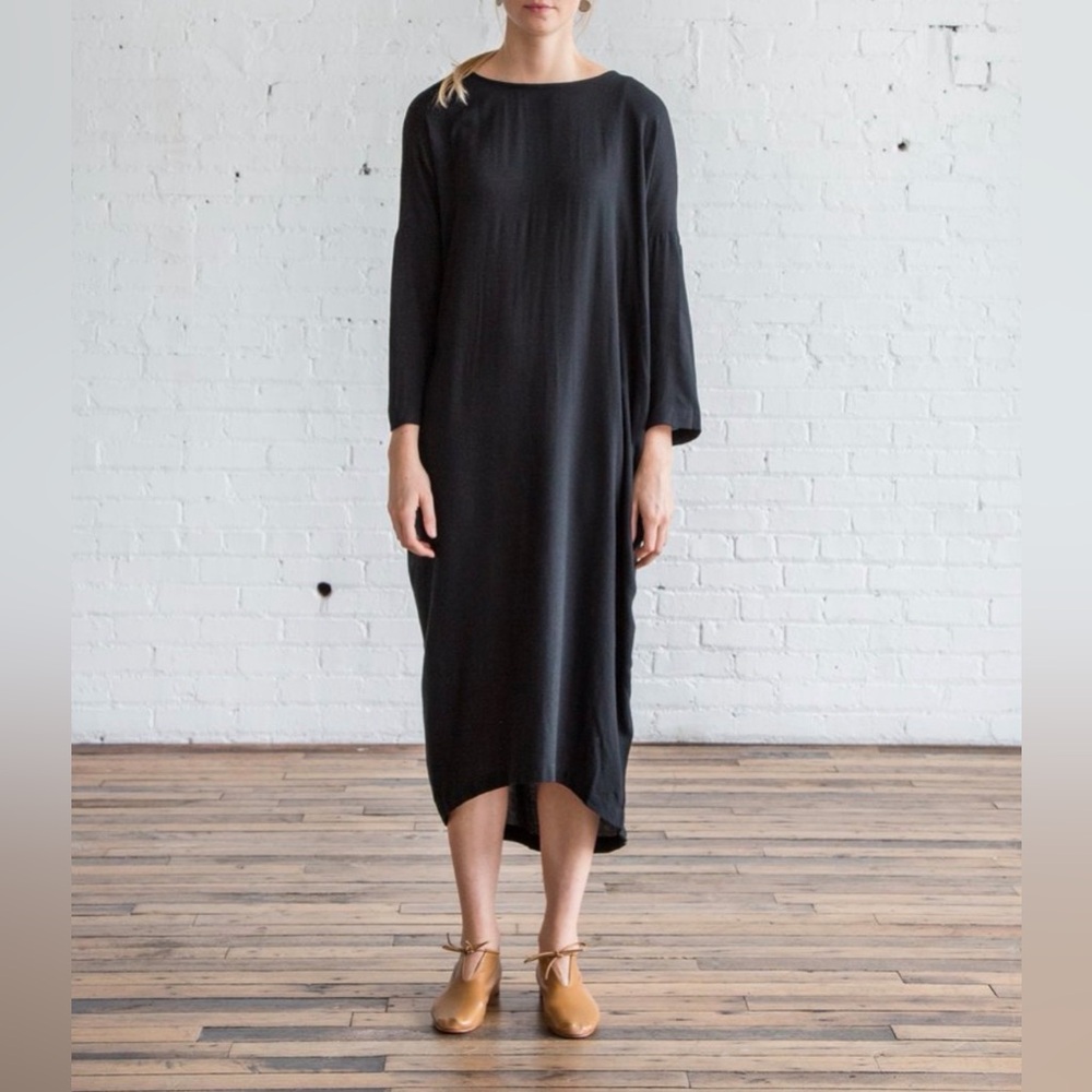 Black Crane Pleated Cocoon Dress, Size XS Oversized